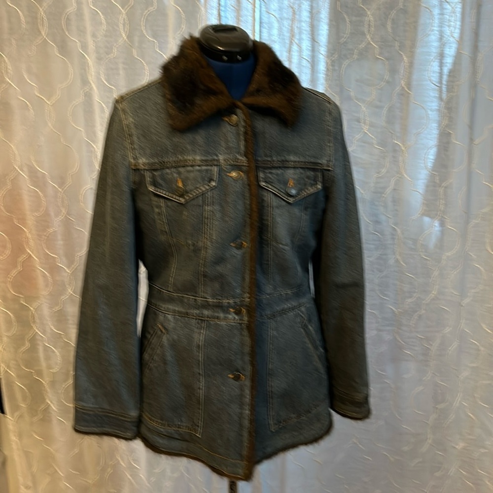 Faux Fur Lined Denim Jacket Marvin Roberts M
